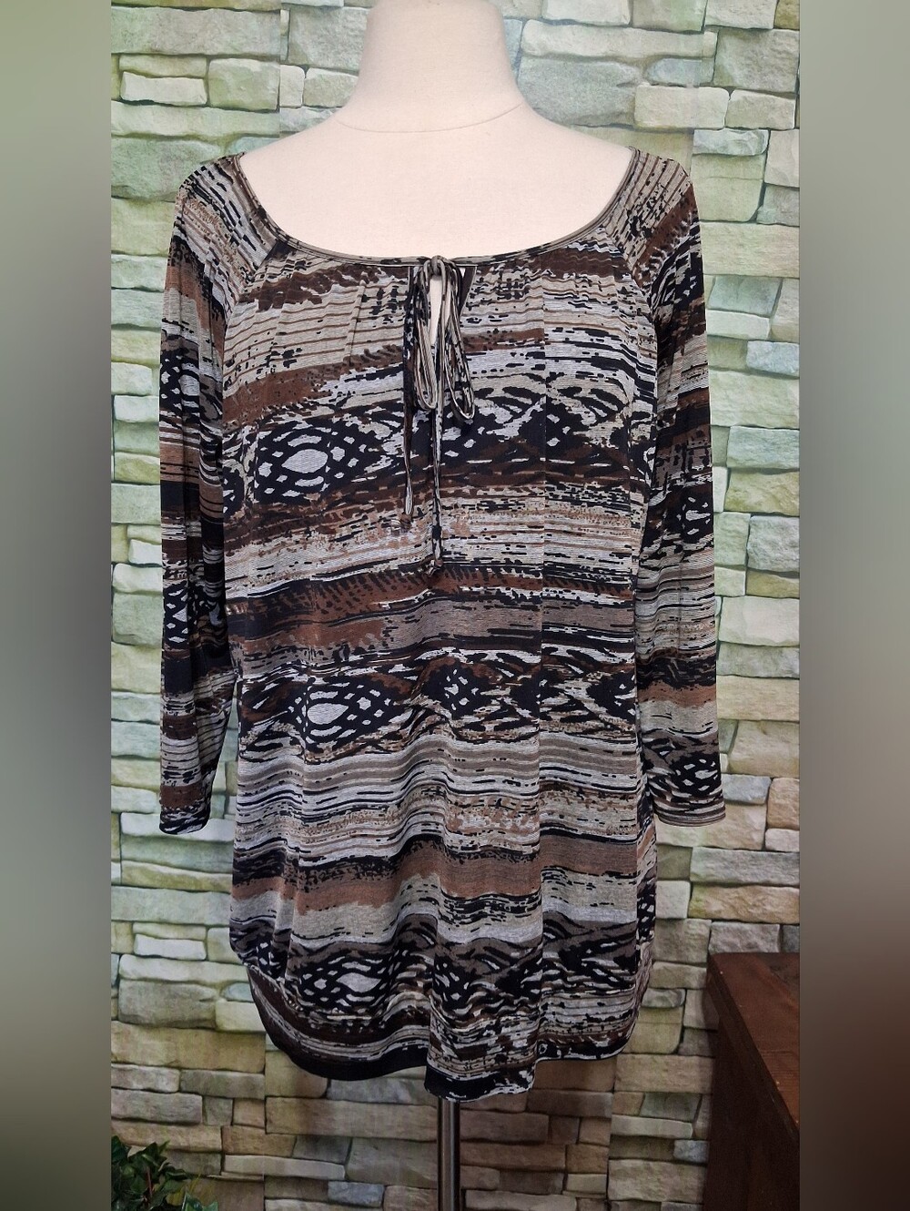 XL Vintage Suzie Scoop Neck Tunic Multicolor Stripes